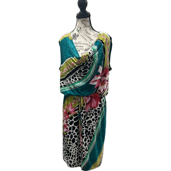 Muse x Boston Proper Tropical Abstract Midi Dress Tie Waist Size 16 - Picture 12 of 12